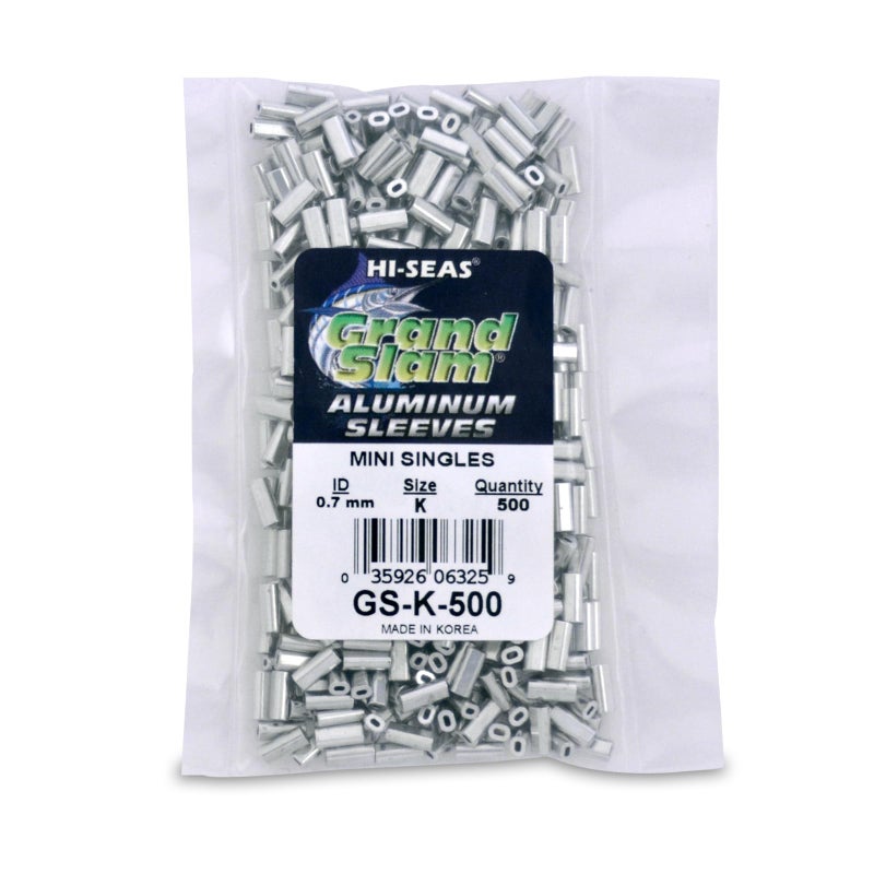 HI-SEAS Grand Slam Aluminum Sleeves, 0.7 mm ID, use with 40 lb / 18.1 kg Mono, 500 pc - Image 1